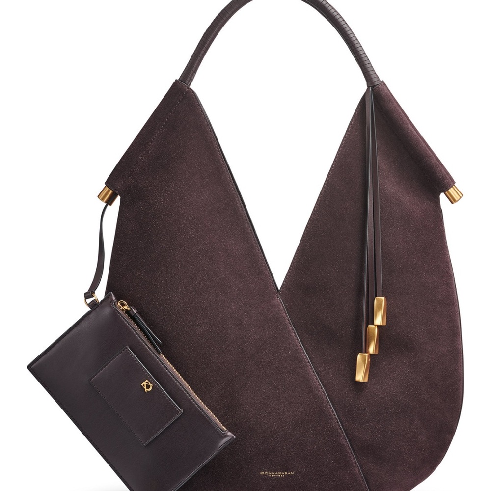 Donna Karan Chocolate Plum Large Suede Shoulder bag